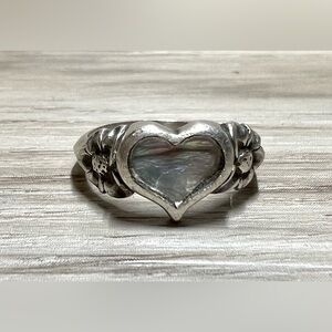 Vintage Designer Signed Kabana Floral Heart Band Ring, Size  6.75